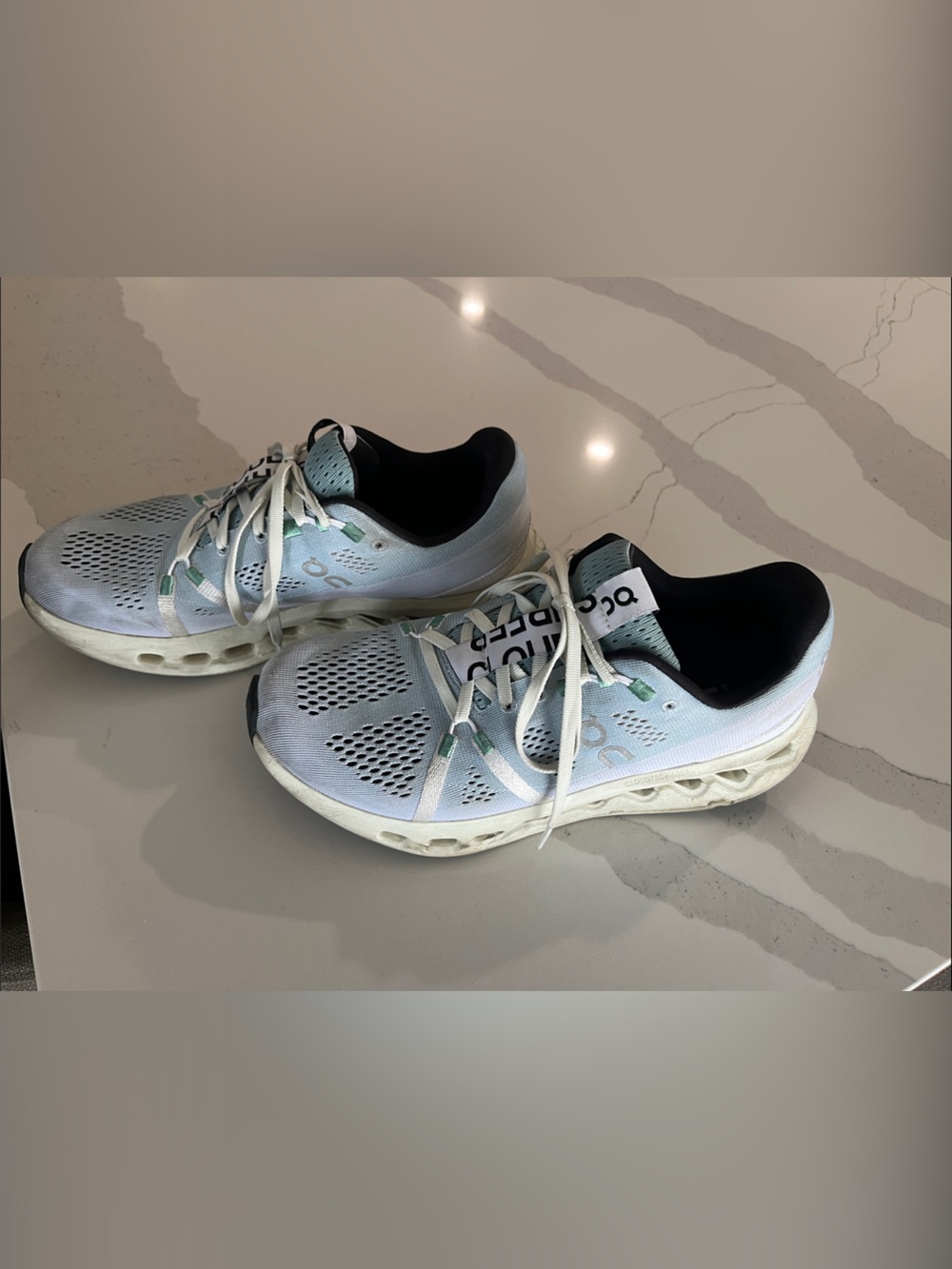 On Running Women's Light Blue and White Athletic Running Shoes